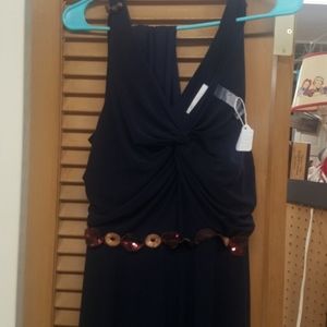 Anne Taylor Navy Blue long dress with scarf